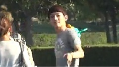 Walking And Waiting For Their Van At Disneyland