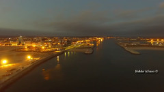 航拍鸟瞰日落的葡萄牙城市菲盖拉达福什